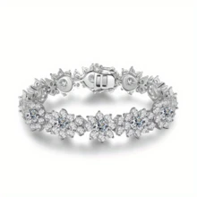 Sterling Silver VVS1 D Color 21.6cttw Sunflower Moissanite Bracelet Luxury Ladies Fine Jewelry Mother's Day St. Patrick's Day Gift - 銀色 - 查看 7