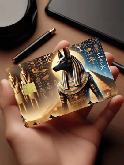1pc Egyptian Pharaoh Credit Card Sticker, Anubis Dog Head Design, Party & Birthday Gift, PVC Material Anti-Fingerprint Durable Scratch-Resistant, Suitable For Men, Women, Couples, Decorate Debit/Credit Cards, Transportation Cards, Student ID Cards