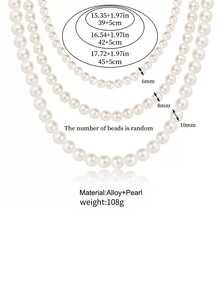 1PC 3-Layer Pearl Necklace, Fashionable Elegant Faux Pearl Beaded 3-Layer Stacked Collarbone Chain, Minimalist Pearl Necklace, Niche High-End Jewelry, Suitable For Girls And Women, Grey Cloth Bag (Random Number Of Pearls) - Gold - View 4