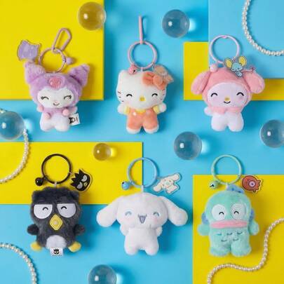  Sanrio Character Special Edition Plush Bag Decoration, Keychain - Cat Friends My Melody, Cinnamoroll, HANGYON, BADBADATZ-MARU, Cute Anime Plush Pendant, Easter, Mother's Day, Christmas And Other Festival Gifts, Birthday Gifts Party Gifts, Ladies' Bag And Backpack Decoration Car Keychain.