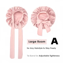 缎面睡帽 - 柔软奢华的粉色缎面睡帽，配有可调节抽绳和蝴蝶结装饰，舒适透气 - 彩色 - 查看 2