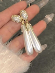 1 Đôi bông tai ngọc trai hình giọt nước thanh lịch, ngọt ngào, thời trang, duyên dáng, thích hợp cho phụ nữ đeo hàng ngày, làm quà tặng. - trắng - Xem 3