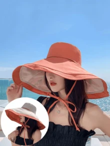 1pc Contrast Color Casual Polyester Other UV Protection 16.5cm Wide Brim Sun Hat Women's Sun Protection UV Protection Bucket Hat Summer 2026 New Reversible Extra Wide Brim Hat Face Covering Sun Hat Spring/Summer - A - View 8