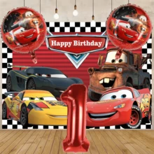 Racing Theme Birthday Party Decoration Set, Racing Checkered Backdrop, Lightning And Matte Foil Balloons And Red Number Birthday Party Decorations - Racing Set - View 1