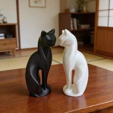 1pc Black And White Cat Statue Decor, Elegant Posture And Cuddling Design, Unique High-End Desktop Art Display Piece, Suitable As Gift For Christmas, New Year, Spring, Valentine's Day, Easter, Graduation, Decorative Accent For Desk, Cabinet, Bedroom, Minimalist Abstract Decoration - Multicolor - View 4