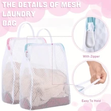 1Pc/2Pcs Honeycomb Mesh Laundry Bag With Handle, Durable Polyester Fabric, Multi-Functional Rectangular Zipper Design Suitable For Delicate Clothes And Socks, Thickened Fine Travel Underwear Clothing Storage Bag - Multicolor - View 9
