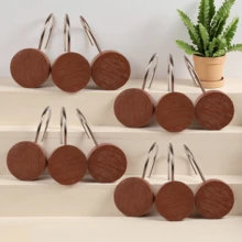 12个波西米亚风不锈钢防锈树脂仿木圆形浴帘挂钩，浴帘环 - 12ppcs棕色 - 查看 7