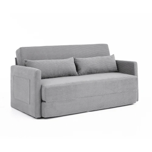 [New Arrivals] [Video Provided] Floor Sofa Bed, 2-Seater Couch, 2-In-1 Convertible Sofa, Corduroy Fabric, Living Room, Apartment, With Two Lumbar Cushions, Comes With Two Magazine Pockets, 165 X 92 X 82 Cm
