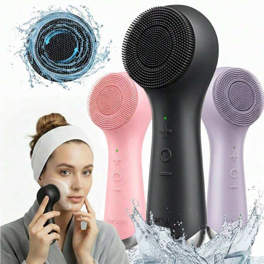 1 Electric Silicone Facial Cleansing Brush, Portable, Waterproof, Rechargeable, Electric Deep Pore Cleaner, Suitable For Both Men And Women, Removes Blackheads And Dead Skin, Ideal Gift For Men And Women - 彩色 - 查看 1