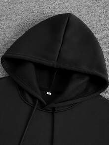Women's Plain Fleece Set With Kangaroo Pocket And Hood, Flannel Lined, Casual Winter Jacket - màu đen - Xem 3