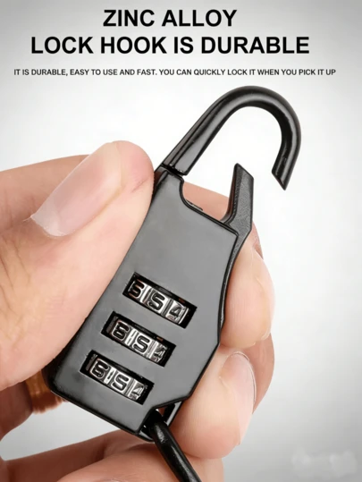 1 Stück schwarzes Federstahl-Drahtseil-Schloss, Diebstahlschutz-Zahlenschloss geeignet für Outdoor-Gepäck, Camping-Ausrüstung, Wohnmobiltüren, einziehbar, Koffer