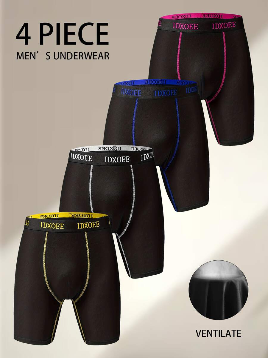 4pcs Men's Sports Briefs, Breathable Comfortable Elastic No Pilling Underwear - Multicolor - View 1