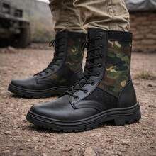 Cheap Men's Military Tactical Boots Reinforced Leather Waterproof Adjustable Zipper - 軍綠色 - 查看 3