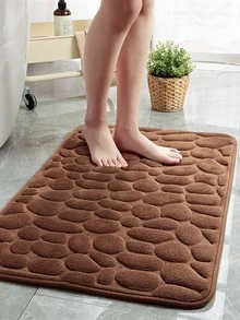 1pc/3pcs Coffee Brown Stone Embossed High Rebound Absorbent Non-Slip Bath Mat Single Set And 3-Piece Set, Bathroom Decorative Floor Mat Bath Rug Floor Carpet Outdoor Rug Door Mat Fall Decor Bathroom Accessories Back To School Entryway Decor - Coffee Brown - View 2
