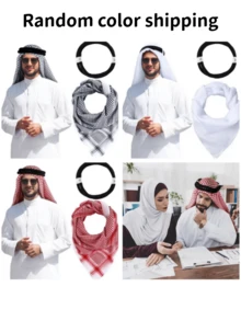 Khăn trùm đầu Ả Rập, Khăn trùm đầu Dubai, Mũ đội đầu du lịch Ả Rập Xê Út, Băng đô + Khăn trùm đầu cho nam, Khăn choàng dệt jacquard Ả Rập, Dubai, Trang phục truyền thống Trung Đông, Mùa hè, Bãi biển, Kỳ nghỉ - Nhiều màu - Xem 12