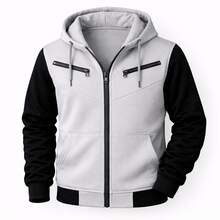 RAMAZZONI Hooded Jacket, Sweatshirt, Zippered Tracksuit, Winter Fashion - Grey - View 3
