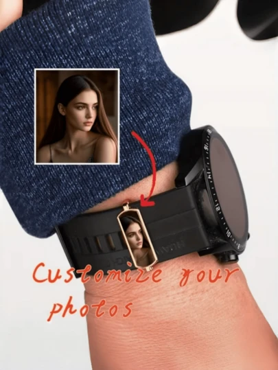 Customizable Metal Watch Band Decoration, Elegant Metal Watch Band Decoration With Customized Photos, Wear Your Beloved Photos On Your Wrist, Excellent Christmas, Halloween, Valentine's Day, Birthday Gift For Couples And Families