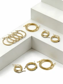 10 chiếc khuyên tai vòng hở bằng thép không gỉ mạ vàng/bạc, đế móc khuyên tai 15/20/25/40mm dùng làm phụ kiện trang sức DIY - Vàng - Xem 2