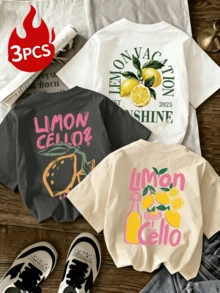 Áo thun nữ mùa hè in chữ, dáng rộng, thoải mái, đa năng, thích hợp mặc hàng ngày hoặc đi nghỉ mát. - Nhiều màu - Xem 1