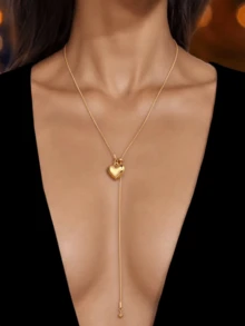 1 pieza Collar de cadena de acero inoxidable ajustable con colgante de corazón 3D, estilo minimalista y de lujo, adecuado para uso diario, citas, eventos de noche, regalo para vacaciones - collar - Ver 1