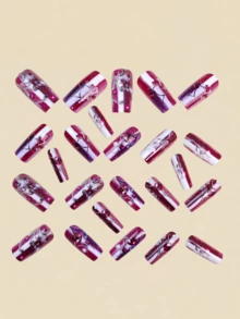 24片Y2K紫色藤蔓宝石条纹方形美甲贴纸，美甲贴纸，假指甲，美甲用品，方形美甲，Y2K美甲，美甲 - 紫色 - 查看 3