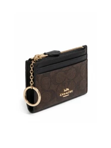 Authentic Mini Skinny Women's ID Case Card Holder Walnut/Black CW870IMXAQ | Signature Canvas Zip Closure Multiple Card Slots ID Window Compact Daily Travel Gift For Her | Designer Mother's Day Present - Perfect Card Case Gift For Her - Walnut Black - View 5