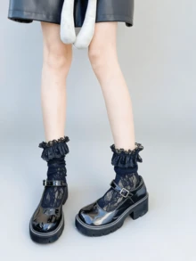 1/3 双春夏薄款过膝袜，芭蕾舞鞋款中筒袜，洛丽塔蝴蝶结袜，网眼镂空长袜，隐形袜，蕾丝边直筒袜 - 彩色 - 查看 11