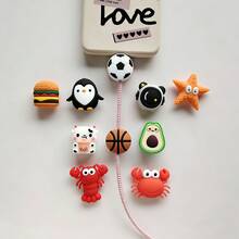 10pcs Cute Cartoon Astronaut/Penguin/Marine Animal Phone Charging Cable Protector Clips, Compatible With Apple, Android, Type-C, Anti-Breaking Data Cable Protector - Multicolor - View 1