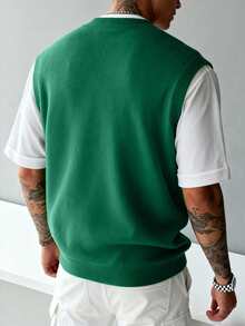 Chaleco de punto casual y versátil de unicolor para hombres - Verde - Ver 2