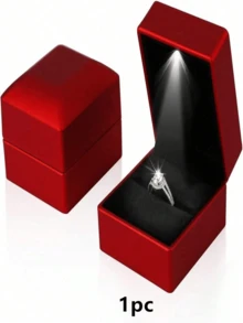 Square LED Light Ring Box, Engagement Ring Box, Jewelry Gift Box, Suitable For Proposal, Wedding, Valentine's Day, Anniversary, Christmas, Mother's Day, Thanksgiving (Square, Black/Red) - Multicolor - View 14