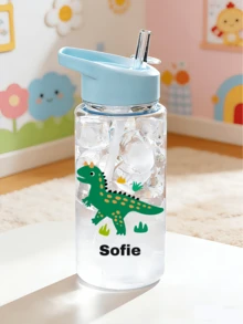Customizable Name 500ml Water Bottle With Straw, Outdoor Sports Water Bottle, Cartoon Student Cup, Birthday Gift - Clear - View 9