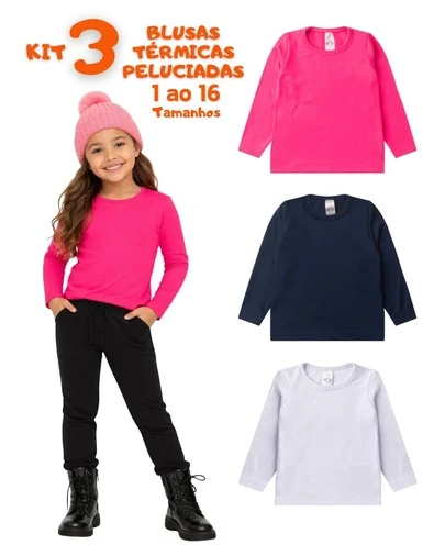 3 Blusa TERMICA PELUCIADA Infantil Juvenil Proteçao Inverno Segunda Pele Quente - FEMININA