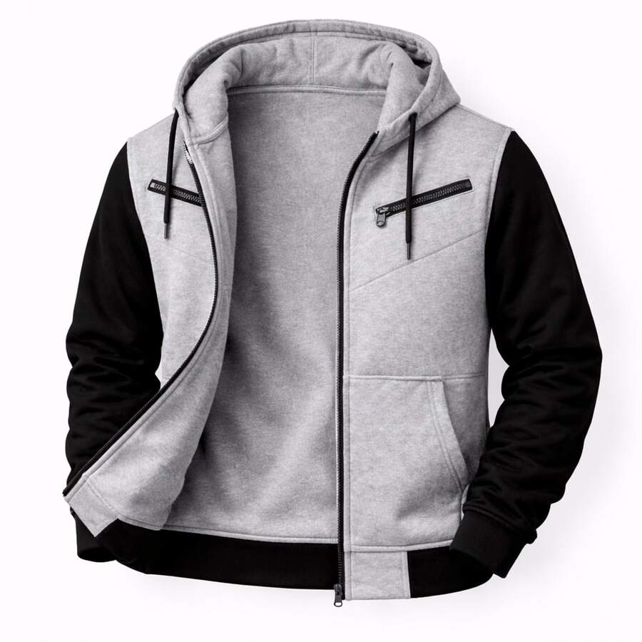 RAMAZZONI Hooded Jacket, Sweatshirt, Zippered Tracksuit, Winter Fashion - Grey - View 1