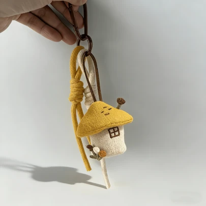 1pc New Delicate Embroidered Bicolor House Shaped Pendant, Can Be Used As Bag Charm, Keychain, Convenient, Multiple Colors Available, Beautiful Decorative Item (Not For Children)