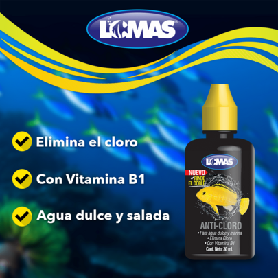 FANCY PETS Lomas Anticloro para Acuario con Vitamina B130 ml Acondicionador de Agua para Peces Elimina Cloro del Agua No Enturbia el Agua Ideal para Cambios de Agua en Acuarios