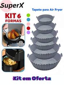 Kit 6 Formas de Silicone para Air Fryer com Alça, Tamanhos Variados, Antiaderente e Lavável - Redondo - Visão 2