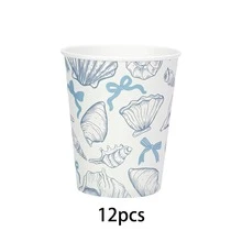6pcs/12pcs/24pcs Coastal Seashell Themed Paper Cups, Disposable Beverage Cups Party Supplies, Ideal For Water, Juice, Cocktails, Perfect For Beach Weddings, Bridal Showers, Engagement Parties Birthday & Nautical Event Table Decorations - cốc giấy - Xem 8