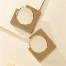 1件 时尚个性夸张高端大镂空方形女士耳环，简约独特菱形设计耳环 - 方形 - 查看 7