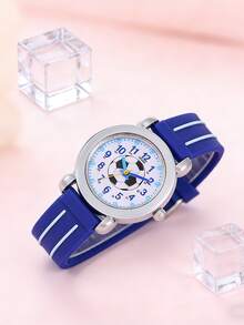 Reloj de cuarzo con diseño de fútbol 3D, lindo para niños, estudiantes de escuela primaria, niños y niñas - Azul - Ver 5