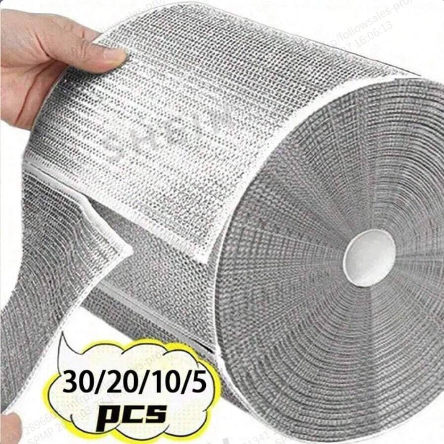 20/30pcs Steel Wire Cleaning Cloth, Dual-Sided Silver Wire Mesh Dishwashing Cloth, Non-Stick Oil, Easy To Clean, Strong Degreasing And Rust Removal, Durable, Non-Shedding Cleaning Cloth, Suitable For Stove, Sink, Tableware, Multi-Functional Cleaning Wipes, Disposable Replacement For Steel Wool Pads