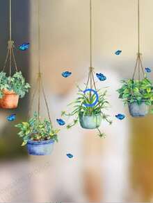 Spring Self-Adhesive Hanging Plants Window Stickers | Green Plant Hanging Window Stickers For Living Room, Bedroom, Bathroom, Kitchen, Window Decor - Multicolor - View 10