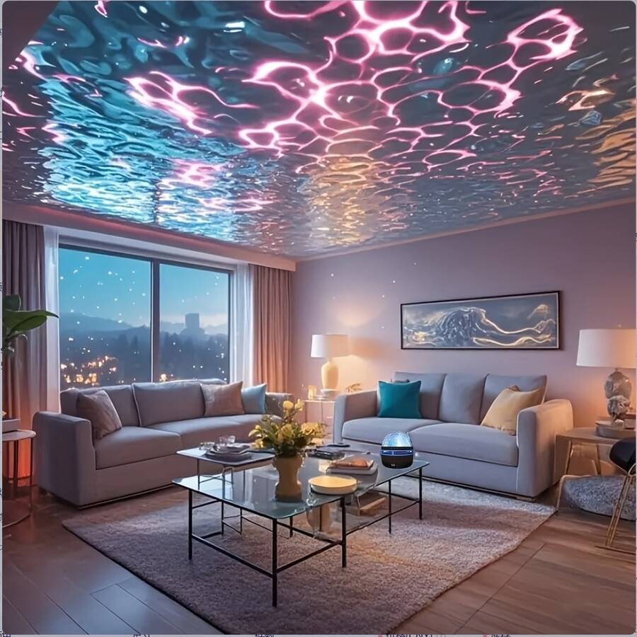 USB betriebener Wellen-Projektor - USB-Schnittstellen-Elektroniklampe mit Welleneffekt, Fernbedienung und einstellbarer Farbe, erzeugt Unterwasser-Atmosphäre für Schlafzimmer, Spielzimmer, Wohnzimmer - Geburtstag, Entspannung und Heimdekoration