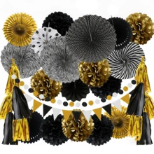 Party Decorations, Black And Gold Paper Fans, Pom Poms, Garlands, Ropes, Paper Tassels Suitable For Graduation Celebration, New Year, Wedding, Birthday Party - Black and Gold Paper Flower Ball Cover - View 1