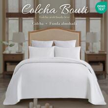 Colcha acolchada tipo bouti con fundas de almohada, fabricada en poliéster transpirable, apta para todas las estaciones, certificada OEKO-TEX, disponible en 5 colores con estilo moderno y decorativo - Blanco - Ver 7