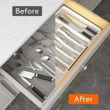 4pcs Large Plastic Cutlery Organizer Tray, Adjustable & Expandable Kitchen Drawer Divider, Suitable For Home Kitchen Use - Multicolor - View 4