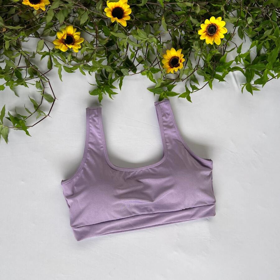 Basic Tank Top With Lining, Fitness Design, With Opening For Bra Cups, Gym, Walking, Women's Workout, Supplex Fabric - Lilac - View 1