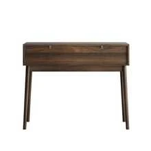 Desk, Mid-Century Modern Console Table With Drawers, Retro Reception Table With Open Shelves, Modern Coffee Table For Living Room, Foyer And Hallway - Walnut - View 11