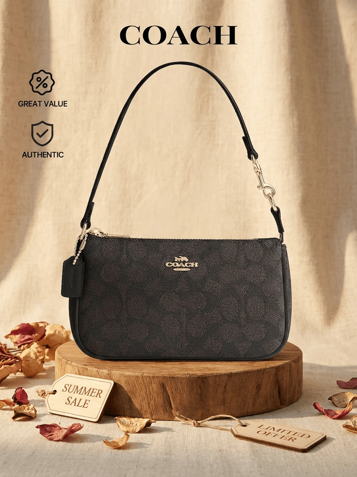 Coach Nolita 19 经典帆布女士斜挎包 - 时尚设计皮革手提包 - 旅行必备 - 礼品 - 胡桃木色/黑色 - 正品 - Im/Walnut/Black - 查看 1