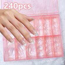 240 piezas de pegatinas de uñas acrílicas en forma de almendra mate, envoltorios de gel de cobertura completa, uñas postizas cuadradas de gel transparente, adecuadas para extensión de uñas y manicura DIY en casa - Multicolor - Ver 2