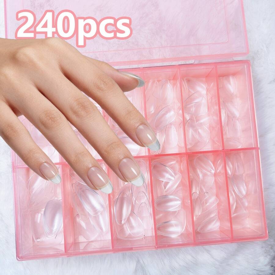 240 piezas de pegatinas de uñas acrílicas en forma de almendra mate, envoltorios de gel de cobertura completa, uñas postizas cuadradas de gel transparente, adecuadas para extensión de uñas y manicura DIY en casa